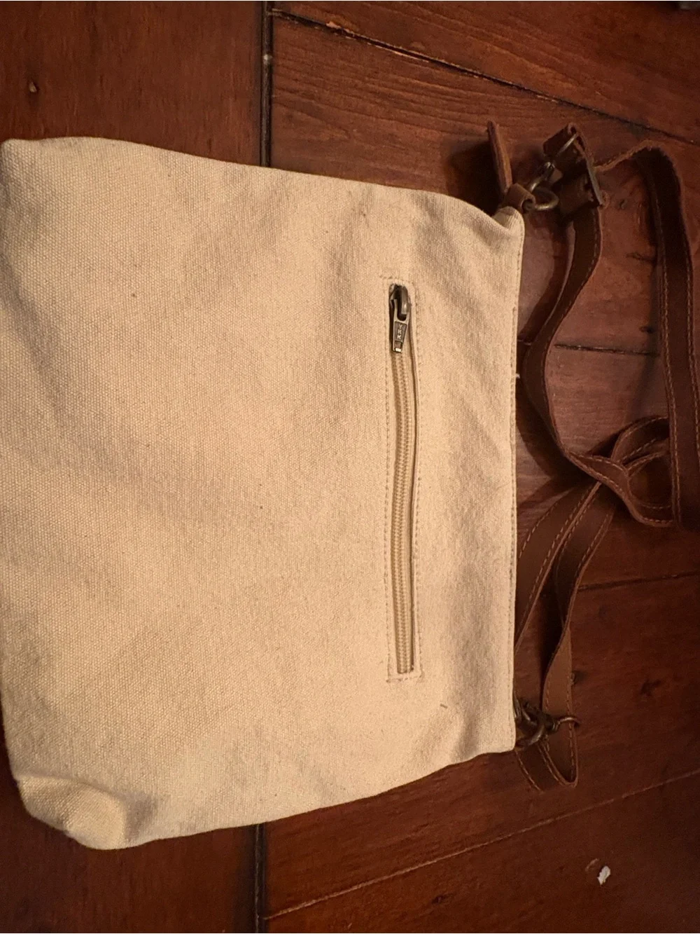 Small Canvas Dog Print Crossbody Bag with Brown Strap